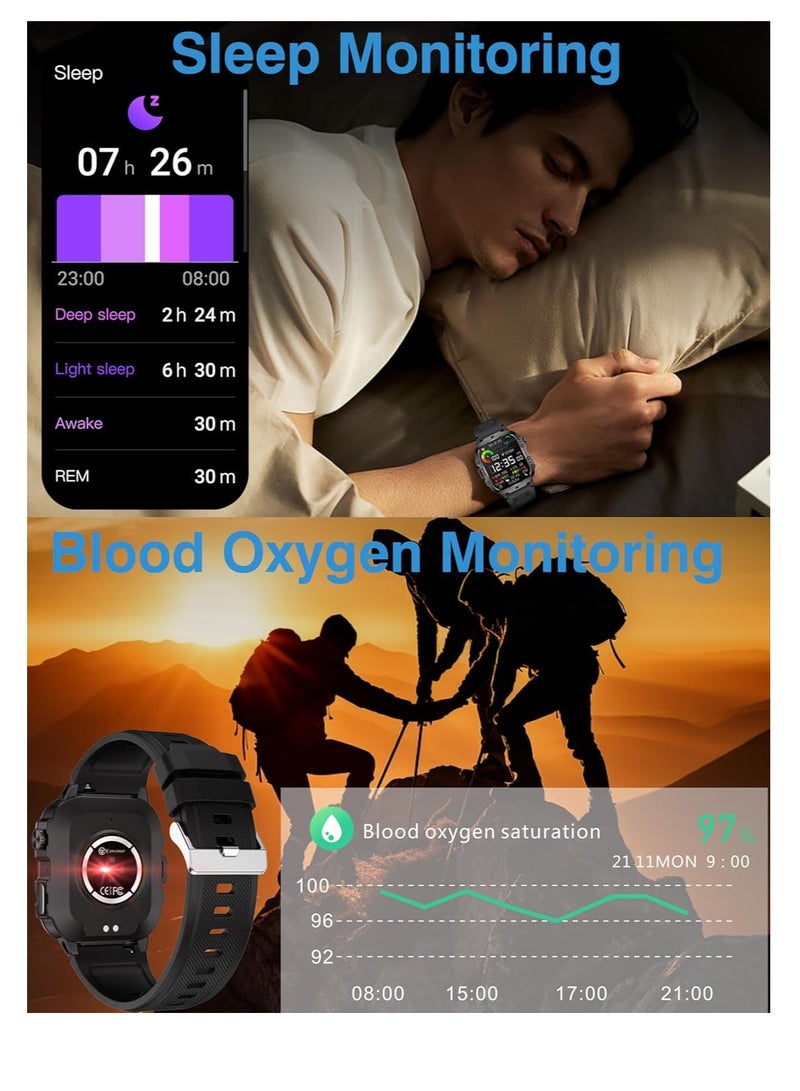 AirYoung Smart Watches for Men, 1.96" Big Screen Rugged Smartwatch with Large 420 mAh Battery, Waterproof Outdoor Smart Watch with Heart Rate/SpO2/Sleep Monitor Tracker for Android iOS-Black - Image 4