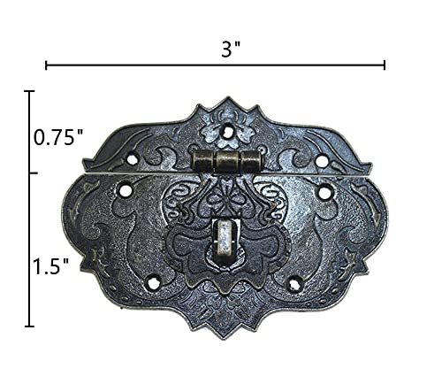 LDCREEE Antique Embossing Decorative Brass Hasp Clasp Latch Lock with Screws for Jewelry Box Ordinary Box Wooden Case Furniture Decoration (Bronze-2pcs) - Image 2