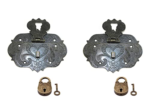 LDCREEE Antique Embossing Decorative Brass Hasp Clasp Latch Lock with Screws for Jewelry Box Ordinary Box Wooden Case Furniture Decoration (Bronze-2pcs) - Image 1