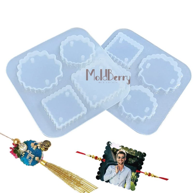 MoldBerry Resin Mould for Jewelry Art Multi Design Wavy Big Small Round Square Shape Mold Combo for DIY Resin Casting Necklace Keychain Pendant Making Pack of 2