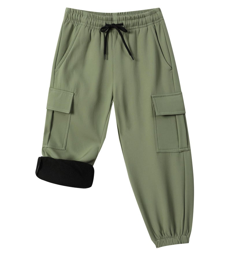 XiaoLongRen Toddler Warm Skiing Snow Pants Baby Boys Girls Waterproof Cargo Hiking Pants Kids Fleece Lined Winter Sweatpants, L.green, 5 Years - Image 1
