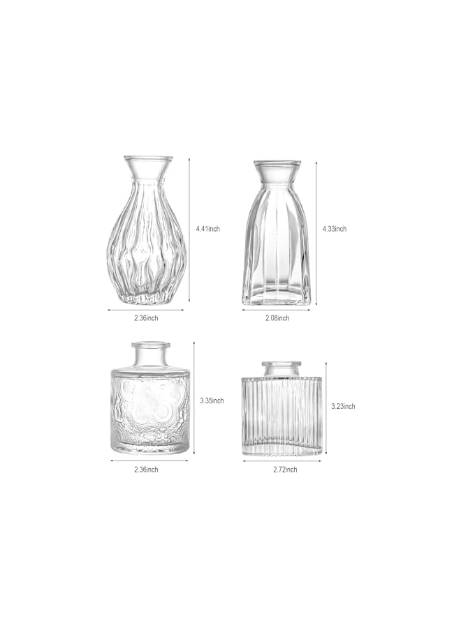 The Bros طقم مزهريات زجاجية من 4 قطع، 4 أحجام من مزهريات الزهور الصغيرة لتزيين الطاولة في الحفلات أو المنزل - Image 2