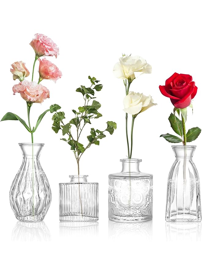The Bros طقم مزهريات زجاجية من 4 قطع، 4 أحجام من مزهريات الزهور الصغيرة لتزيين الطاولة في الحفلات أو المنزل - Image 1