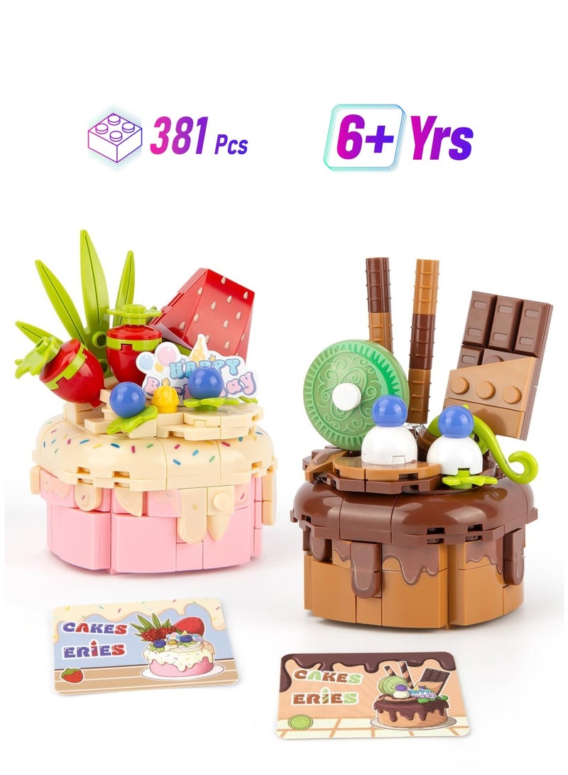 Birthday Cake Building Sets Party Favors Friends Girls Gifts for 6+ Kids Classroom and Party 2 in 1 Building Blocks Set with Chocolate Strawberry 381Pieces - Image 1
