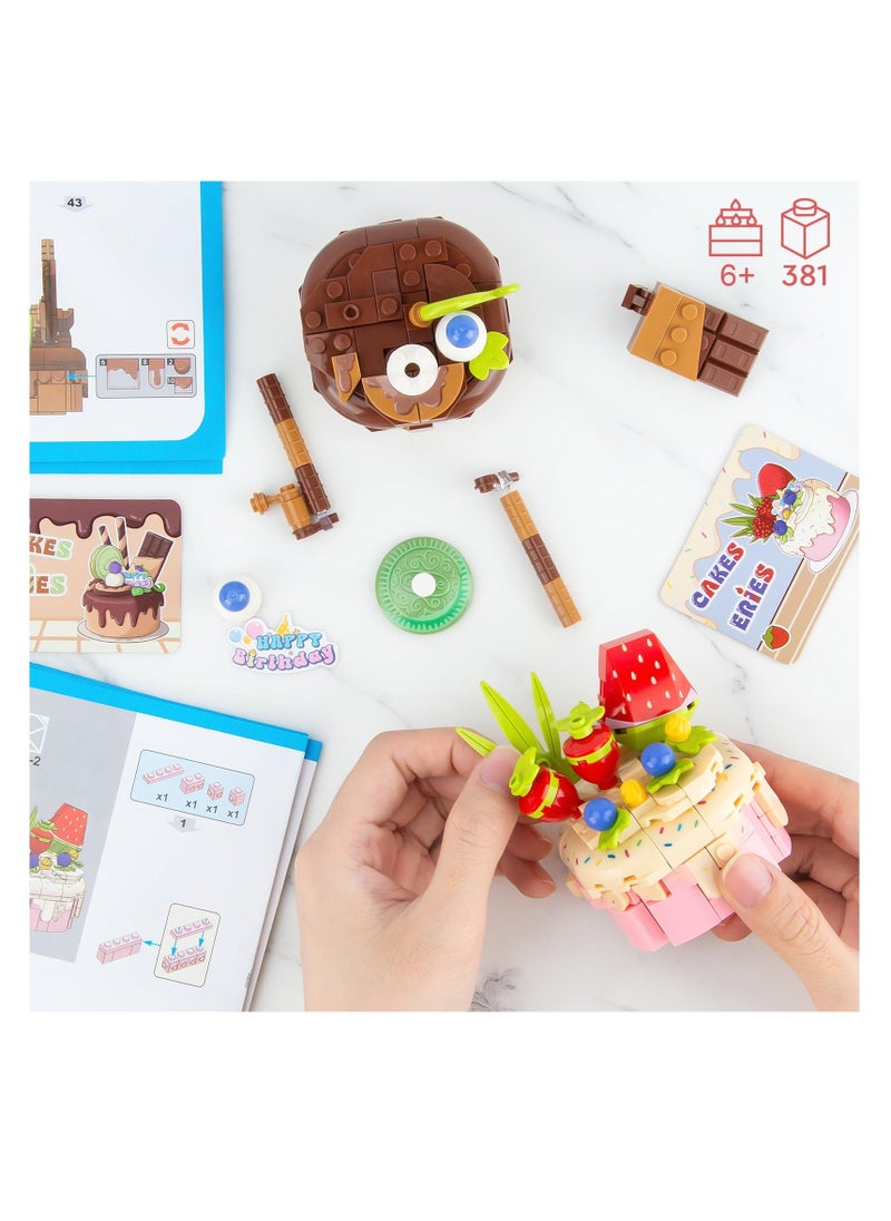 Birthday Cake Building Sets Party Favors Friends Girls Gifts for 6+ Kids Classroom and Party 2 in 1 Building Blocks Set with Chocolate Strawberry 381Pieces - Image 4