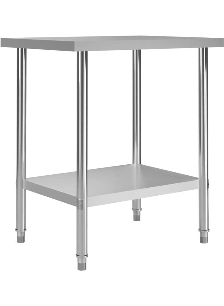 Vida Care طاولة عمل مطبخ مطعم مدرسة متينة مستقرة طاولات عمل فن الطهي مساحة عمل جراج طاولات عمل 80x60x85 سم من الفولاذ المقاوم للصدأ - Image 1