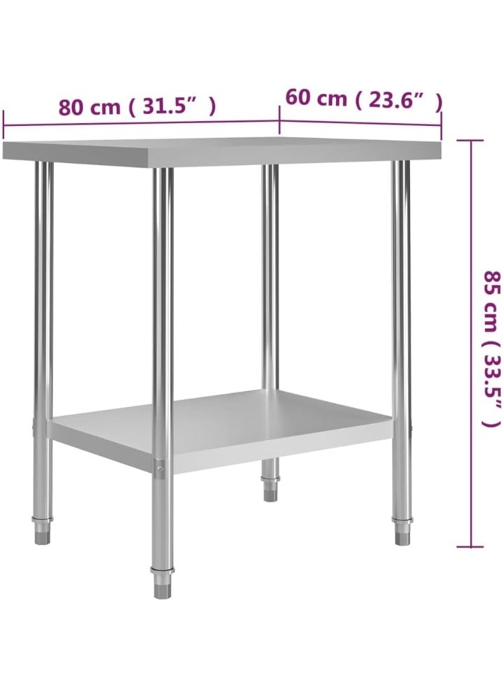 Vida Care طاولة عمل مطبخ مطعم مدرسة متينة مستقرة طاولات عمل فن الطهي مساحة عمل جراج طاولات عمل 80x60x85 سم من الفولاذ المقاوم للصدأ - Image 2