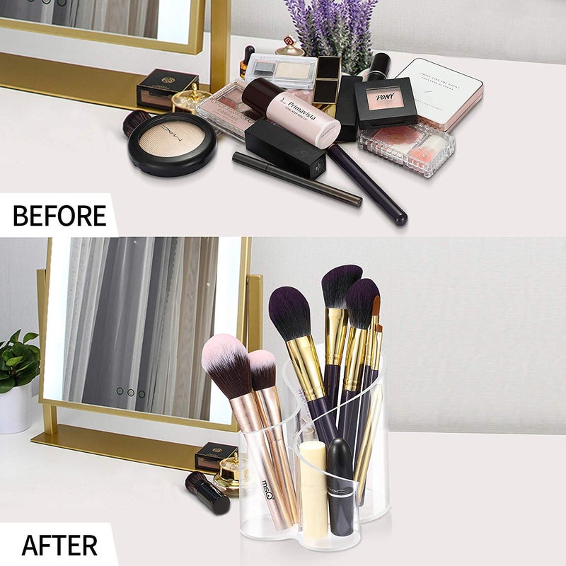 Flipco Acrylic Makeup Brush Holder, 3 Compartment Desk Organizer Desktop Clear Cosmetics Organizer Lipstick Organizer (Clear) - Image 4