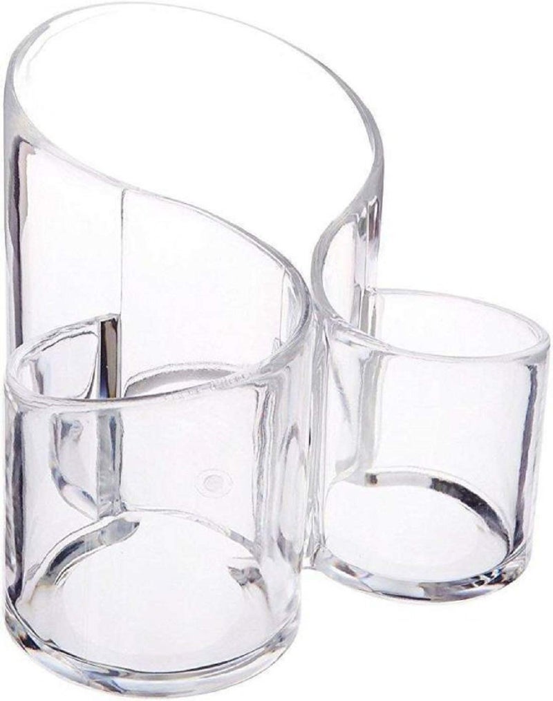 Flipco Acrylic Makeup Brush Holder, 3 Compartment Desk Organizer Desktop Clear Cosmetics Organizer Lipstick Organizer (Clear) - Image 1