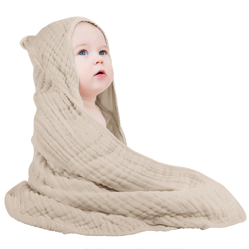 YOOFOSS Yoofoss Hooded Baby Towels for Newborn 100 Muslin Cotton Baby Bath Towel with Hood for Babies Infant Toddler and Kids Large 32x32Inch Soft and Absorbent Newborn EssentialApricot