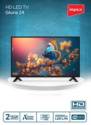 تلفزيون Impex LED 24 بوصة عالي الدقة - لوحة A+، منفذين HDMI، منفذين USB، دقة 1366x768، تصميم نحيف، ضمان سنتين - Gloria 24 - أسود GLORIA 24 أسود - view 2