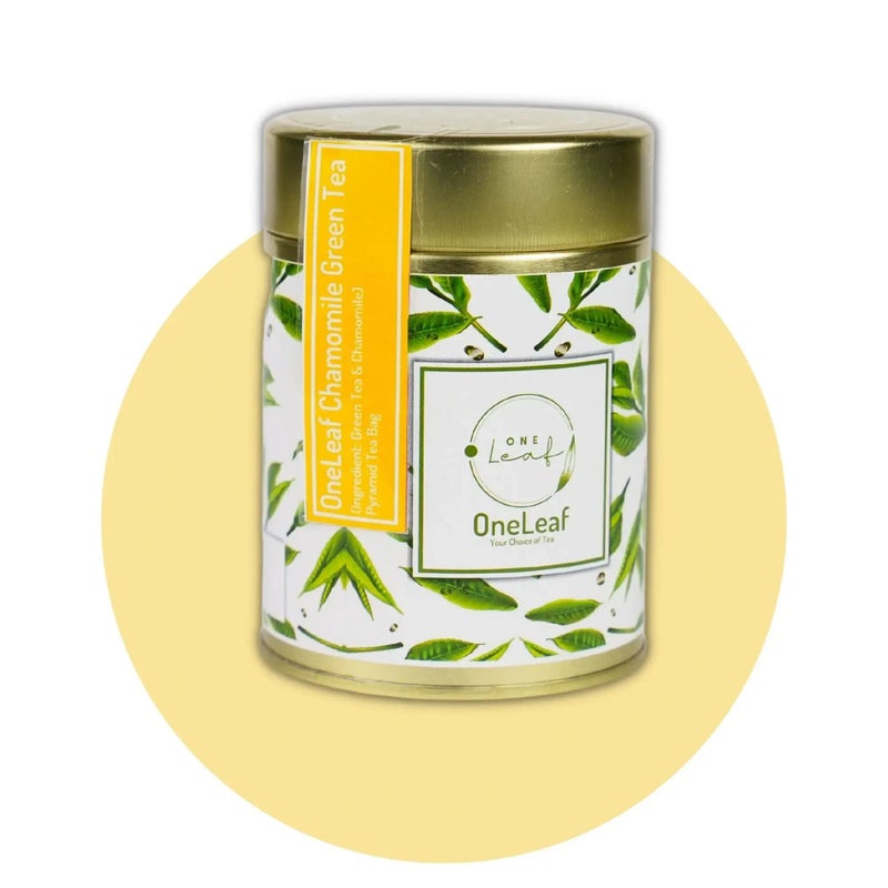 OneLeaf Chamomile Green Tea for Good Sleep & Menstrual Cramp|Non-Bitter Pure Chamomile Flavoured Green Tea Insomnia Relief|Stress Relieving & Menstrual Pain Calming Loose Pyramid Tea Pouch- 60gm(Pack of 30) - Image 1