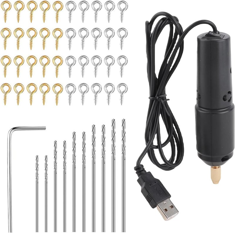 مثقاب يدوي كهربائي للراتنج، مثقاب صغير مع 10 أدوات حفر، قابل للشحن عبر USB، مصنوع من ABS وسبائك، سرعة 8500 دورة في الدقيقة، أسود، مصمم لصناعة المجوهرات من الراتنج، يمكنه حفر ثقوب صغيرة بسهولة (أسود) - Image 2