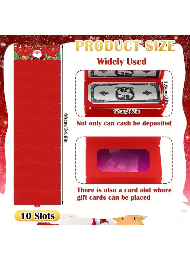 Red 10 Slot Cash And Gift Card Organizer With Christmas Snowflakes Santa Claus Tree Patterns - Image 3