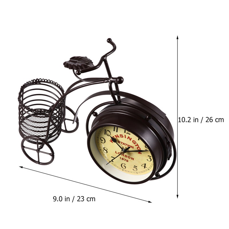 1PC Bike Shape Clock Retro Iron Craft Clock Desktop Ornament for Home Store Hotel Decoration Without Battery (Coffee) - Image 2