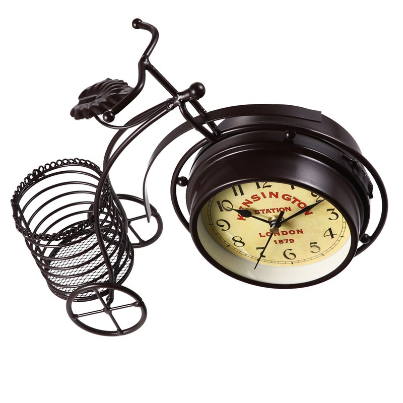 1PC Bike Shape Clock Retro Iron Craft Clock Desktop Ornament for Home Store Hotel Decoration Without Battery (Coffee) - Image 1