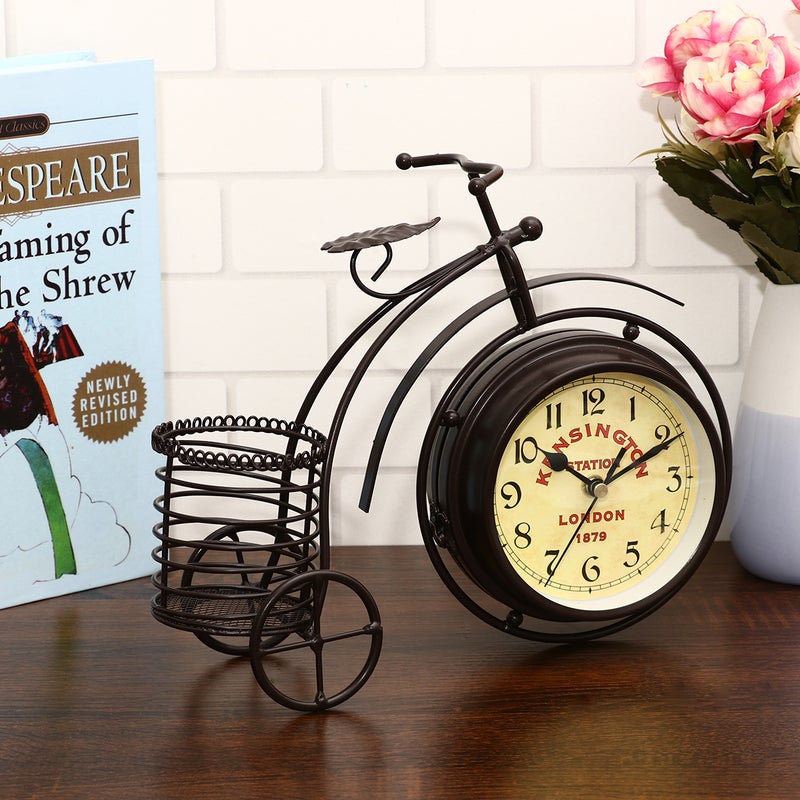 1PC Bike Shape Clock Retro Iron Craft Clock Desktop Ornament for Home Store Hotel Decoration Without Battery (Coffee) - Image 4