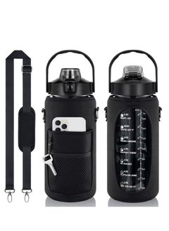 MIXDE 2L Half Gallon Water Bottle with Sleeve and Strap Water Bottle Motivational with Straw and Time Marker to Drink Leakproof Reusable Water Bottle for Unisex Sports, Fitness, Workout  - Image 1