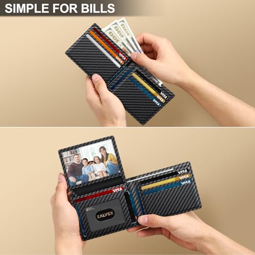 ZALVEX Wallet for Men Slim RFID Blocking Leather Credit Card Holder Wallet for 14 Cards, Bifold Minimalist Thin Wallet with 2 ID Windows & Cash Slot, Front Pockt Carteras Para Hombres, Birthday Gifts for Men - Image 5