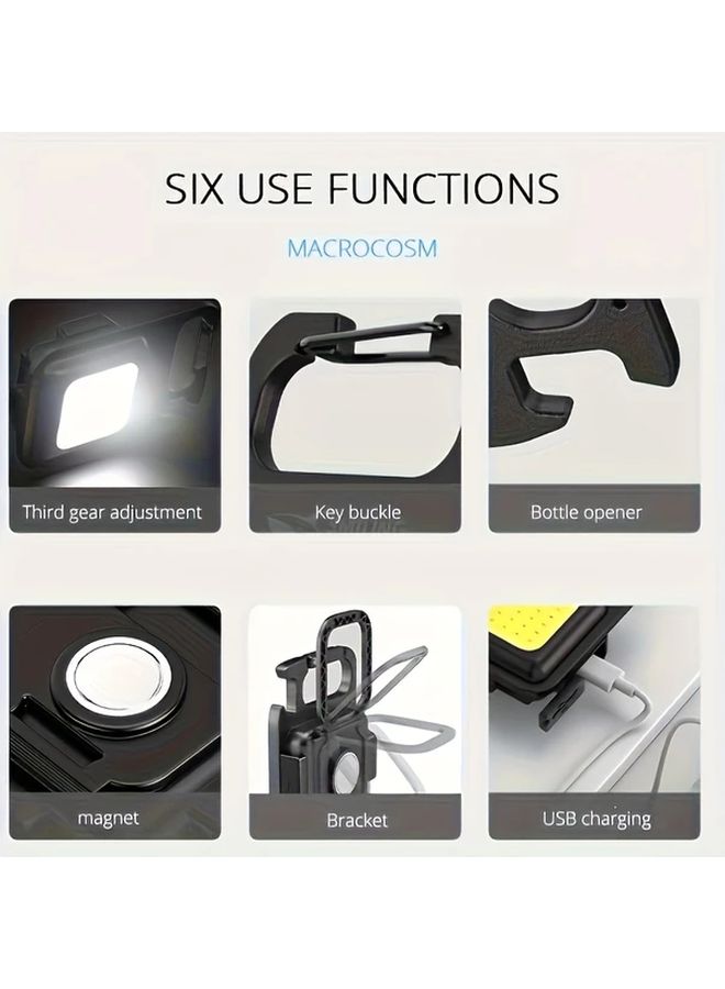 4 قطع مصابيح يدوية صغيرة فائقة السطوع قابلة لإعادة الشحن عبر USB، ضوء جيب COB، ضوء للتخييم الخارجي مع خطاف وفتاحة زجاجات - Image 2
