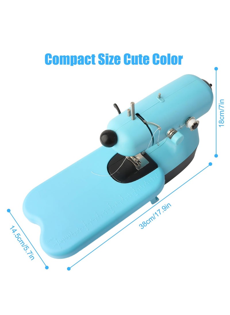 Mini Sewimg Machine with Wide Table,Mini Sewing Machines for Beginners with Double Line Quick Stitching Home DTY Handmade Stitch With Flashlight (Blue)