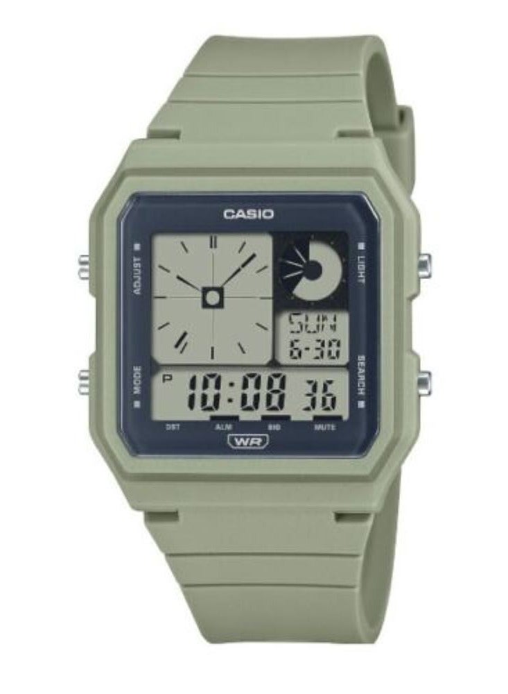 كاسيو ساعة ريترو فينتاج سيريز مزدوجة الرسم البياني الرقمي بسوار من الراتنج الأخضر للنساء LF-20W-3A - Image 1