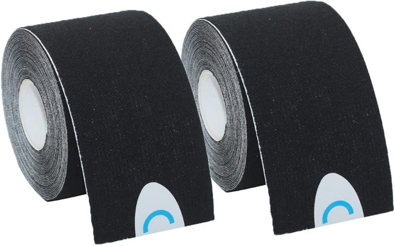 OBTANIM 2 Rolls Waterproof Breathable Kinesiology Tape, Athletic Elastic Kneepad Muscle Pain Relief Knee Taping for Gym Fitness Running Tennis Swimming (Black) - Image 1