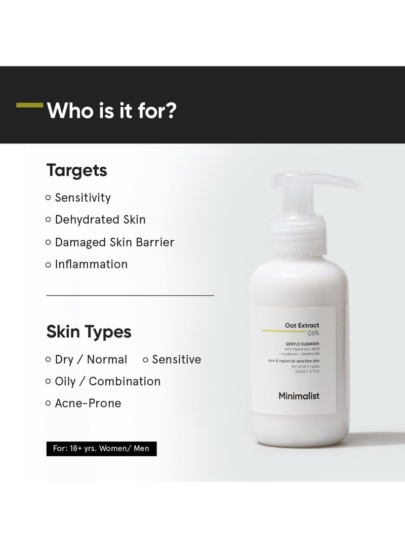MINIMALIST Minimalist 6% Oat Extract Gentle Face Wash for Sensitive, Dry & Dehydrated Skin | Hyaluronic Acid Provides Hydration | For Women & Men | 4 Fl Oz / 120 ml  - Image 3