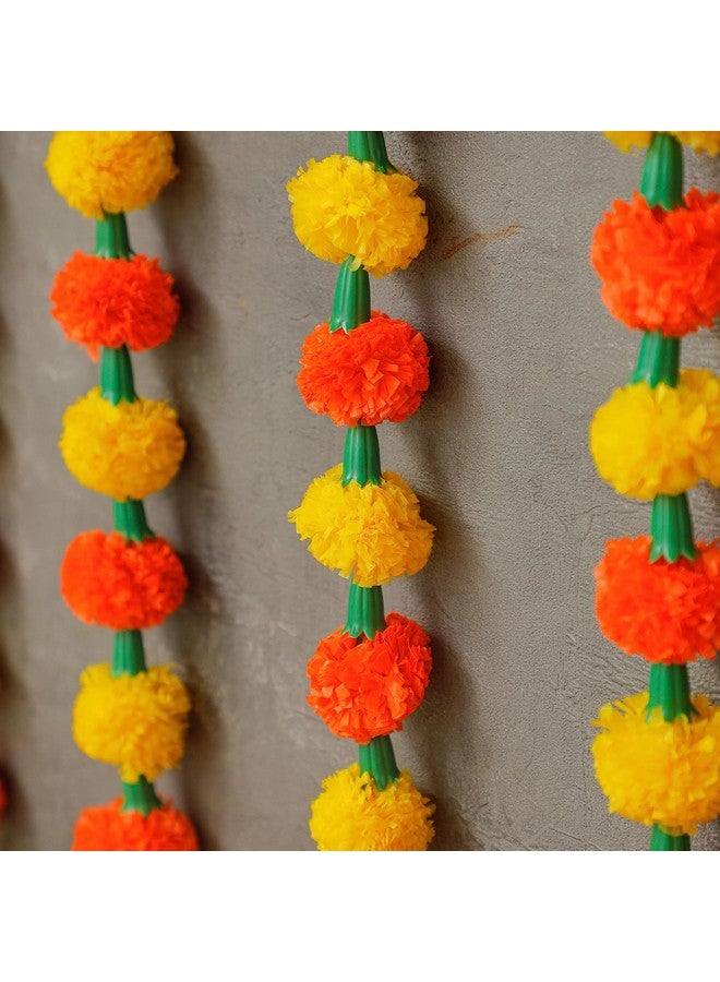Desi Favors 6 Ft Marigold & Lilly Garlands | Artificial Flower Garlands | Hosuewarming Indian Wedding Decoration | Plastic Garlands | Bulk Floral Garlands Wall Decor, Backdrop, Diwali Decor | (Pack of 5) - Image 5
