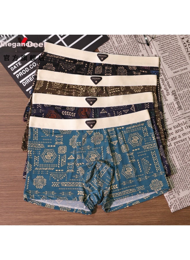 Yalu Yaloo Men's Ice Silk Seamless Antibacterial Plus Size Boxer Briefs Youth Men's Shorts - Image 2