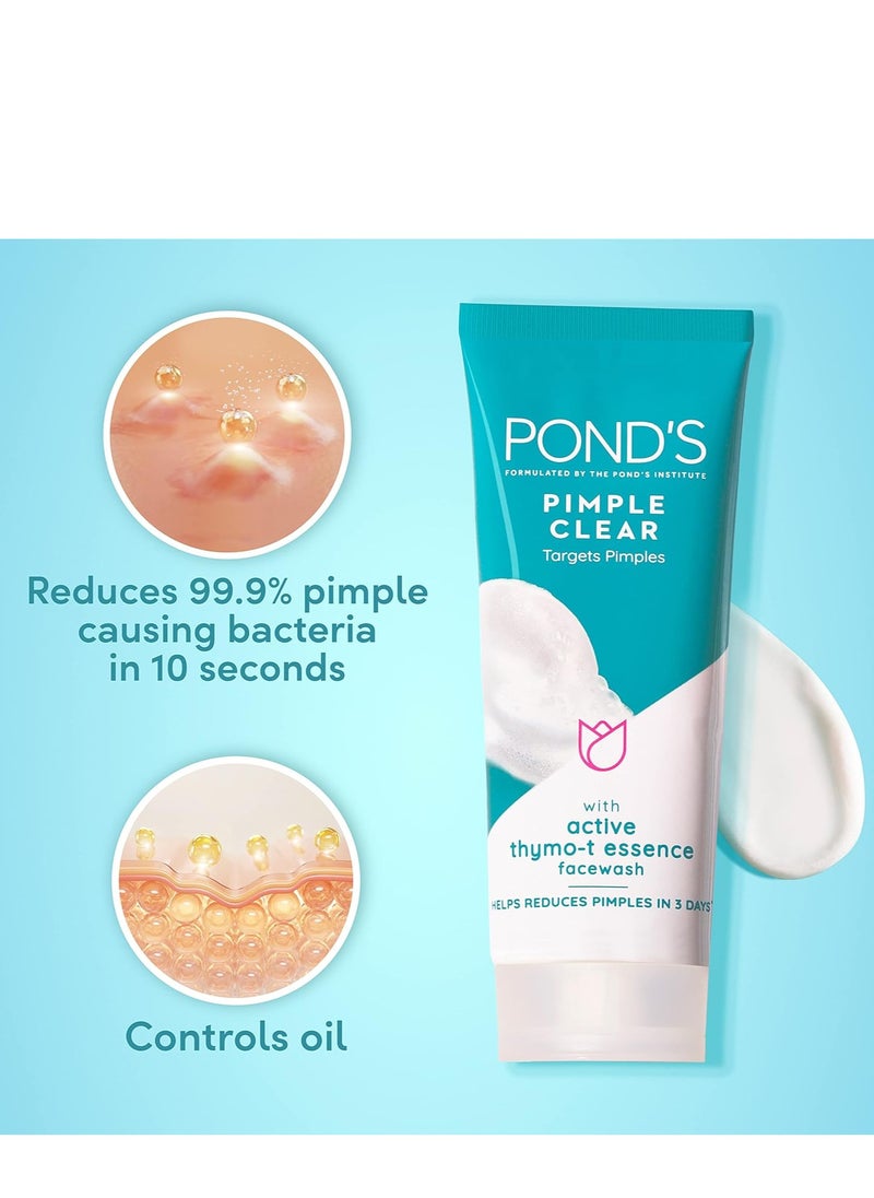 PONDS Pimple Clear, Facewash, 100G, For Glowing Skin, With Active Thymo-T Essence Formula, Helps Reduce Pimples In 3 Days, Face Wash Controls Oil, Reduces Blackheads  - Image 3