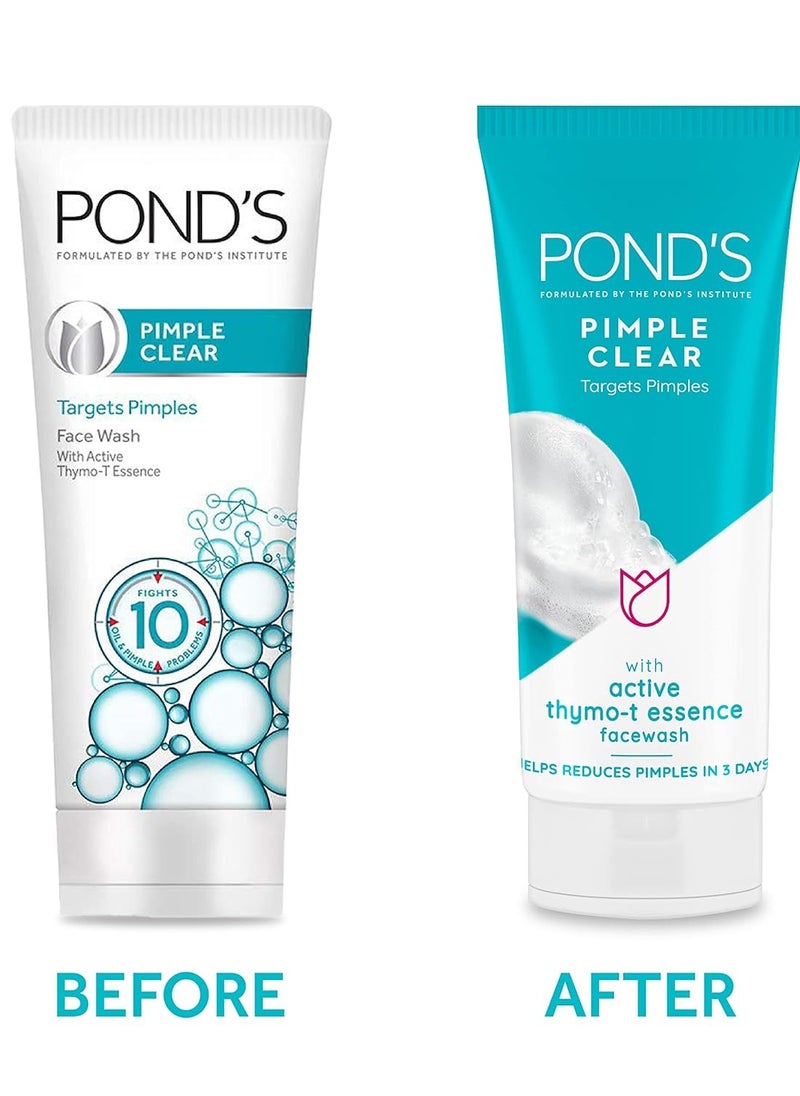 PONDS Pimple Clear, Facewash, 100G, For Glowing Skin, With Active Thymo-T Essence Formula, Helps Reduce Pimples In 3 Days, Face Wash Controls Oil, Reduces Blackheads  - Image 4