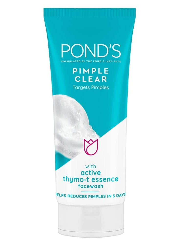 PONDS Pimple Clear, Facewash, 100G, For Glowing Skin, With Active Thymo-T Essence Formula, Helps Reduce Pimples In 3 Days, Face Wash Controls Oil, Reduces Blackheads  - Image 1