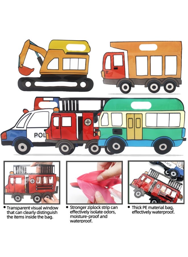 كيلا عبوة من 30 كيس هدايا كبير لحفلات أعياد ميلاد الأطفال، أكياس حلوى على شكل سيارة كرتونية، حقيبة هدايا للحلوى أو الطعام أو الوجبات الخفيفة أو الهدايا، أكياس مزودة بسحاب قابل لإعادة الإغلاق (6 قطع لكل نمط) - Image 4