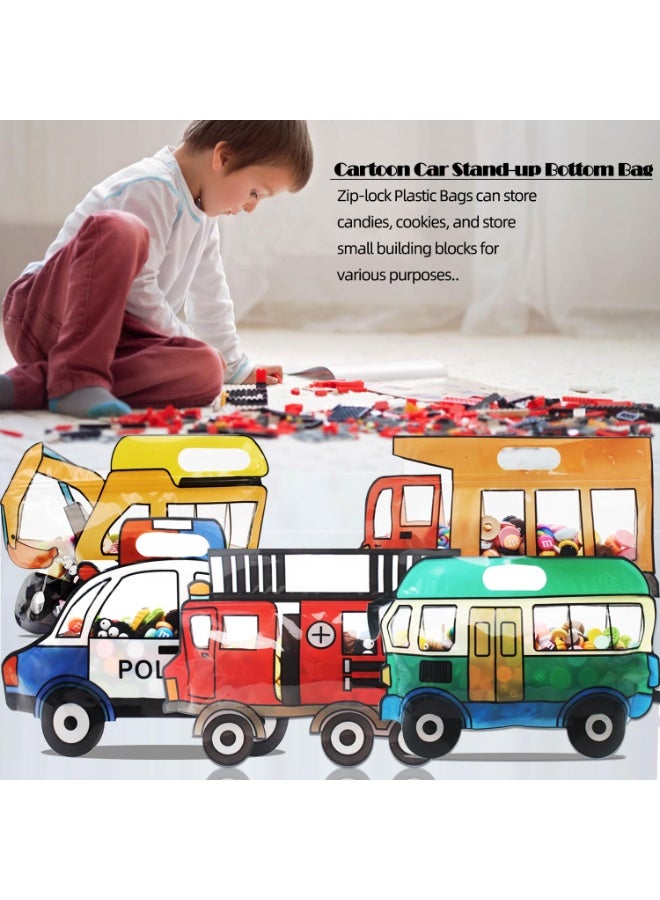 كيلا عبوة من 30 كيس هدايا كبير لحفلات أعياد ميلاد الأطفال، أكياس حلوى على شكل سيارة كرتونية، حقيبة هدايا للحلوى أو الطعام أو الوجبات الخفيفة أو الهدايا، أكياس مزودة بسحاب قابل لإعادة الإغلاق (6 قطع لكل نمط) - Image 2