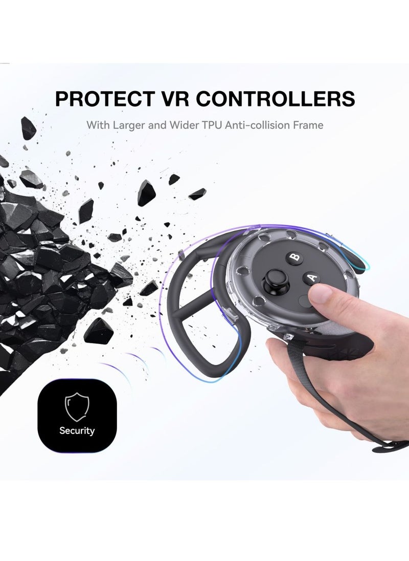 KASTWAVE VR Controller Grips Cover for Meta Quest 3 Accessories, TPU Controller Protector with Adjustable Straps with Controller Hand Straps and 2pcs Joystick Cover for Meta Quest 3 Accessories (Black)  - Image 5