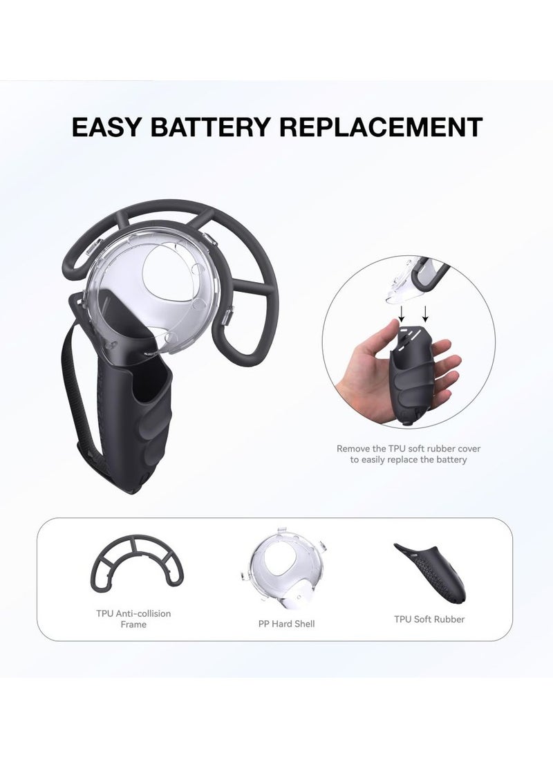 KASTWAVE VR Controller Grips Cover for Meta Quest 3 Accessories, TPU Controller Protector with Adjustable Straps with Controller Hand Straps and 2pcs Joystick Cover for Meta Quest 3 Accessories (Black)  - Image 4
