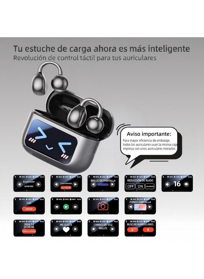 caijin Wireless Open-Back Clip-on Earphones, Bluetooth 5.49, with LCD Touchscreen, Waterproof In-Ear Earphones, Suitable for Tablets, Laptops, Android/iOS Phones (Black) - Image 2
