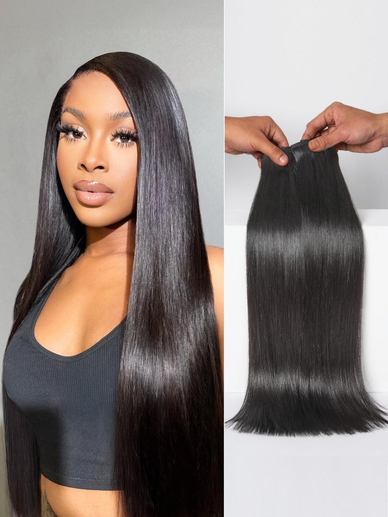 LUVME Silky Straight Seamless Clip in Hair Extensions 2 Pack 220g, 16 Inch Natural Black, 100% Real Remy Human Hair, Soft Full Volume, Easy Clip Ins for Daily Wear, Work, Parties & Weddings - Image 1