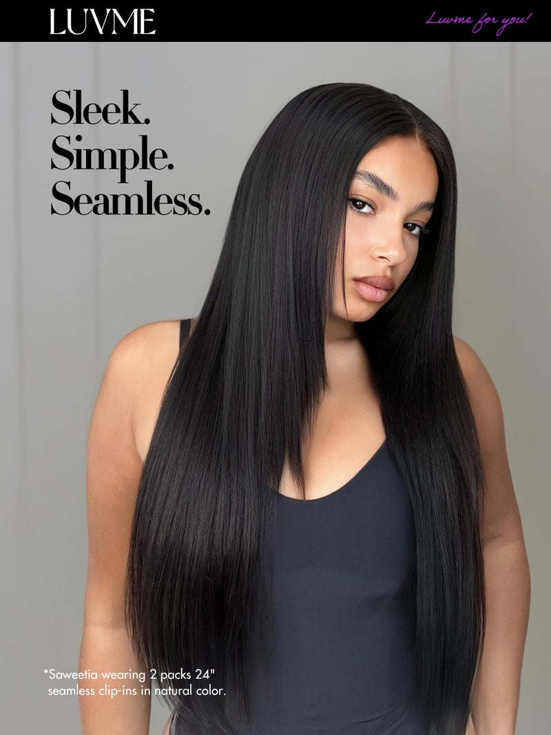 LUVME Silky Straight Seamless Clip in Hair Extensions 2 Pack 220g, 16 Inch Natural Black, 100% Real Remy Human Hair, Soft Full Volume, Easy Clip Ins for Daily Wear, Work, Parties & Weddings - Image 3