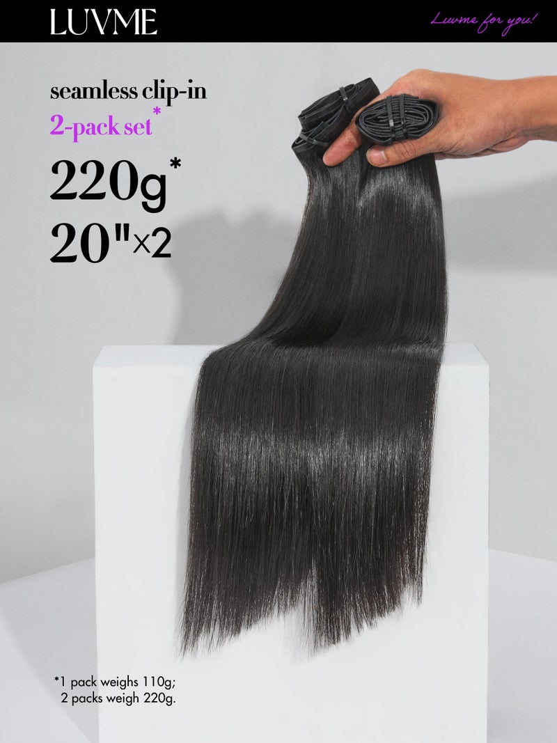 LUVME Silky Straight Seamless Clip in Hair Extensions 2 Pack 220g, 16 Inch Natural Black, 100% Real Remy Human Hair, Soft Full Volume, Easy Clip Ins for Daily Wear, Work, Parties & Weddings - Image 2