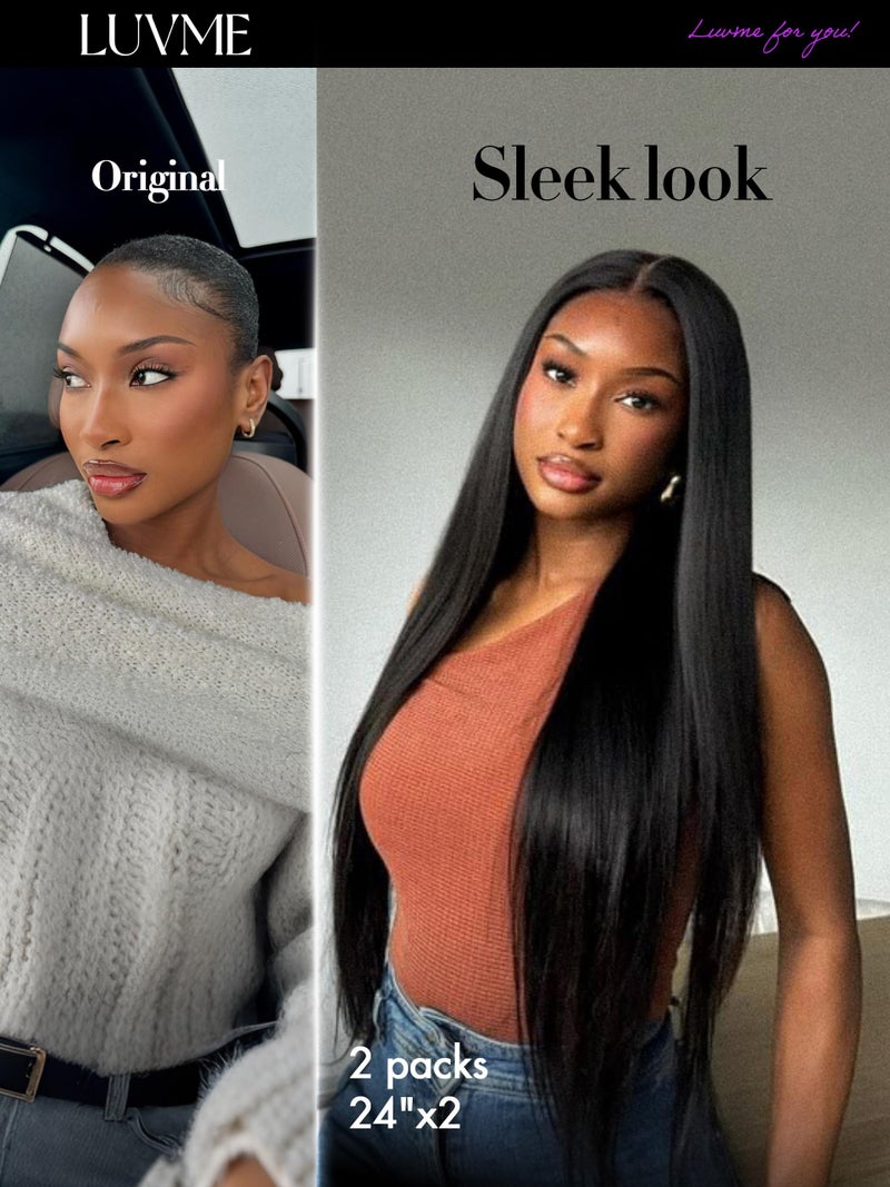 LUVME Silky Straight Seamless Clip in Hair Extensions 2 Pack 220g, 16 Inch Natural Black, 100% Real Remy Human Hair, Soft Full Volume, Easy Clip Ins for Daily Wear, Work, Parties & Weddings - Image 4