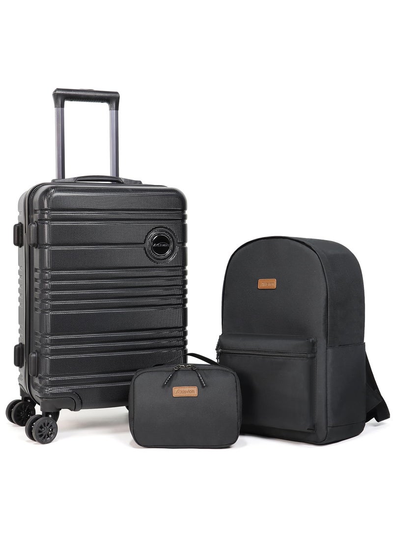 Aklsvion Aklsvion Hard Case Luggage Trolley For Unisex ABS Lightweight 4 Double Wheeled Suitcase With TSA Lock Carry On Luggage Trolley Bag Black  - Image 1