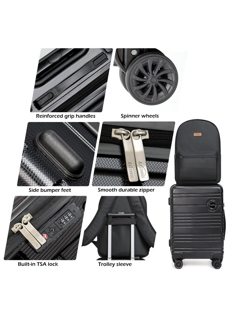 Aklsvion Aklsvion Hard Case Luggage Trolley For Unisex ABS Lightweight 4 Double Wheeled Suitcase With TSA Lock Carry On Luggage Trolley Bag Black  - Image 3