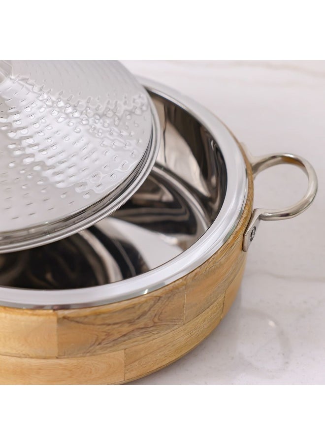 DANUBE HOME Nomaris Hot Pot Shiny Polished & Walnut, 4500 ml – Premium Luxury Serving Pot with Elegant Design, Durable, Ideal for Family Meals, Special Occasions & Festive Dining 34x34x15CM  - Image 5