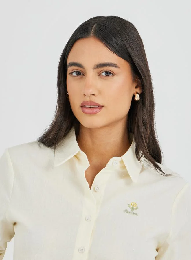 Styli Styli Solid Spread Collar Long Sleeve Shirt