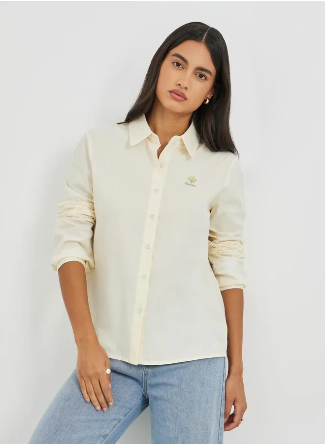 Styli Styli Solid Spread Collar Long Sleeve Shirt