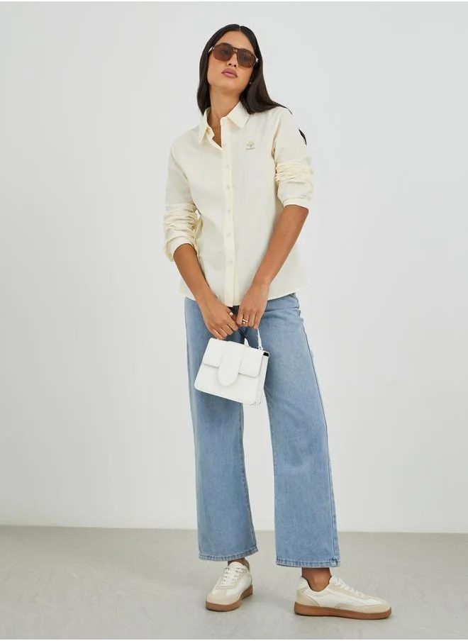 Styli Styli Solid Spread Collar Long Sleeve Shirt
