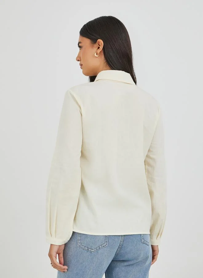 Styli Styli Solid Spread Collar Long Sleeve Shirt