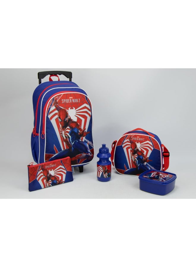 SunCe 5-Piece Spiderman Zipper Closure Trolley Backpack Set Blue and Red 42 x 30 x 21 cm SUNS-8010SPD  - Image 1